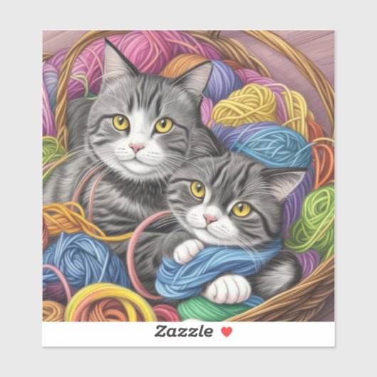 Sticker Chats dans un panier (Feuille)