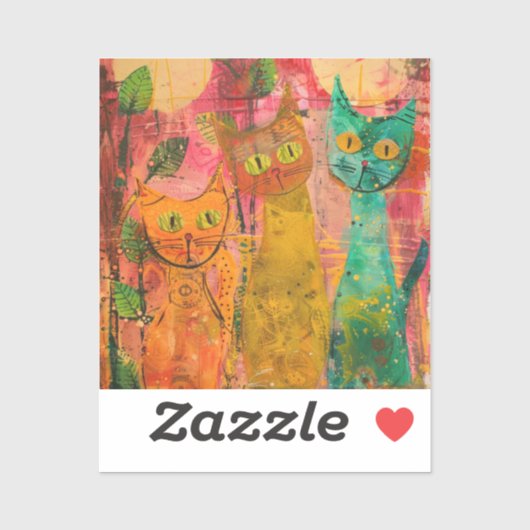 Sticker Chats d'aquarelle de Boho - Art de la féline terre (Feuille)