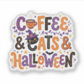 Sticker Chats de café mignons et typographie d'Halloween e (Devant)
