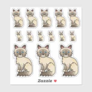 Sticker Chats de dessin animé Birman/Ragdoll au point choc