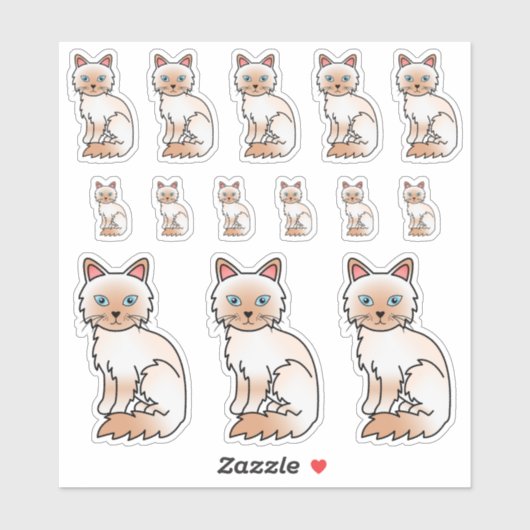 Sticker Chats de dessin animé mignons Birman / Ragdoll à p (Feuille)