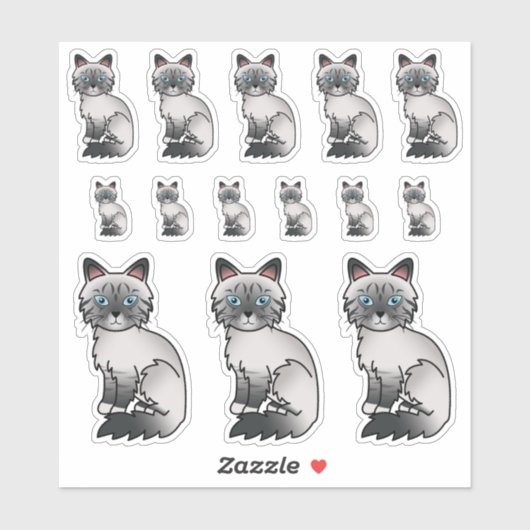 Sticker Chats de dessin animé mignons Birman/Ragdoll Tabby (Feuille)