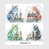 Sticker Chats jouant aux échecs (Feuille)