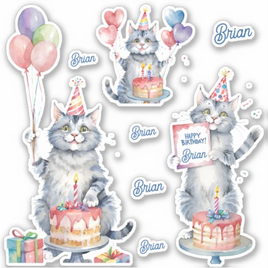 Sticker Chats Joyeux Anniversaire Personnalisé (Devant)