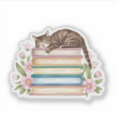 Sticker Chats, livres et fleurs (Devant)