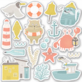 Sticker Chats marrants, goéland, crabe. Animaux marins (Devant)