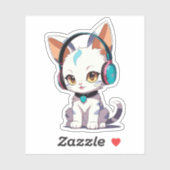 Sticker Chats Mignons avec Charme de Casques (Feuille)