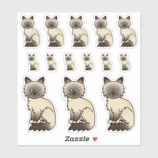 Sticker Chats mignons Birman / Ragdoll au point chocolat (Feuille)
