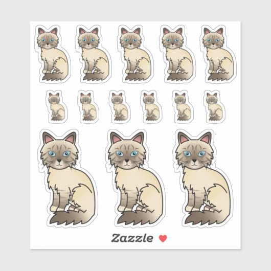 Sticker Chats mignons Birman / Ragdoll au point chocolat t (Feuille)