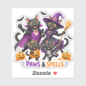 Sticker Chats mignons d'Halloween Pattes et Sortilèges (Feuille)