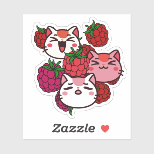 Sticker Chats Mignons Kawaii avec des Framboises (Feuille)