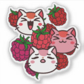 Sticker Chats Mignons Kawaii avec des Framboises (Devant)