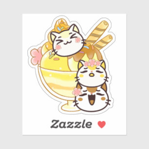Sticker Chats mignons Kawaii avec un énorme sundae de glac