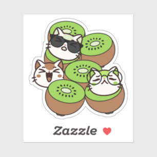 Sticker Chats mignons Kawaii dans des fruits de kiwi tropi