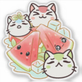 Sticker Chats mignons Kawaii et pastèque glacée (Devant)
