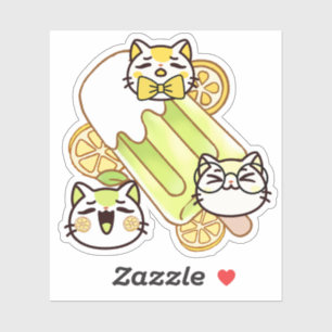 Sticker Chats mignons Kawaii et sucette glacée au citron