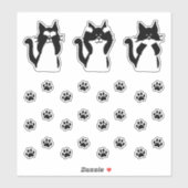 Sticker Chats Mignons Trois Chatons Sages avec Empreintes (Feuille)