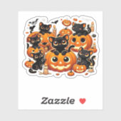 Sticker Chats noirs mignons en Citrouille Halloween Night  (Feuille)