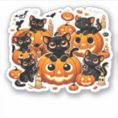 Sticker Chats noirs mignons en Citrouille Halloween Night  (Devant)