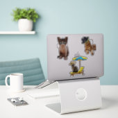 Sticker Chats Sur La Plage (Ordinateur portable sur le bureau)