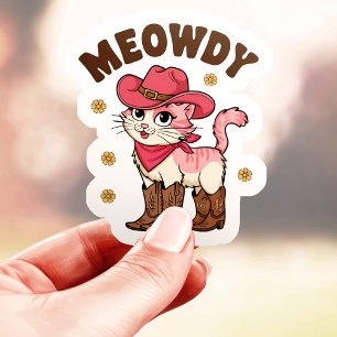 Sticker Chatte Cowgirl Meowdy Vinyle