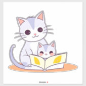 Sticker Chatte lisant à son chaton (Feuille)