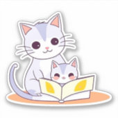 Sticker Chatte lisant à son chaton (Devant)