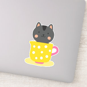 Sticker Chatte mignonne en dessin animé sur la menthe