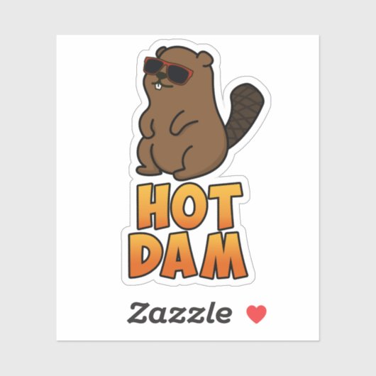 Sticker Chaud Dam Funky Cool Beaver Pun (Feuille)