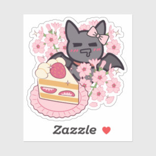 Sticker Chauve-souris affamée et gâteau aux fraises
