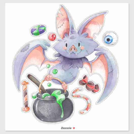 Sticker Chauve-souris d'Halloween avec boules de cauldron  (Feuille)