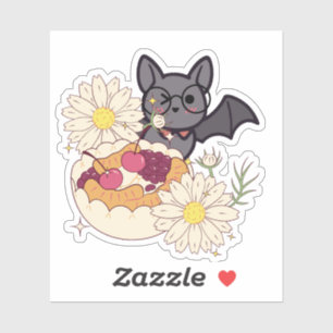 Sticker Chauve-souris geek et tarte aux cerises kawaii