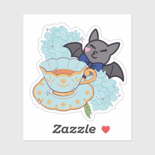 Sticker Chauve-souris mignonne et hydrangea à l'heure du t (Feuille)