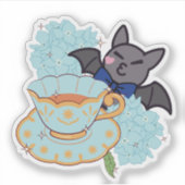 Sticker Chauve-souris mignonne et hydrangea à l'heure du t (Devant)