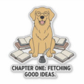 Sticker Cheerful Golden Retriever Bookworm Scholar Vibes (Devant)