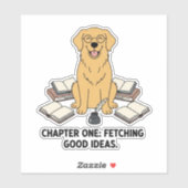 Sticker Cheerful Golden Retriever Bookworm Scholar Vibes (Feuille)