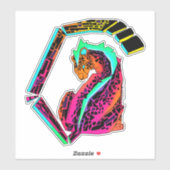 Sticker Cheetah rose et bleu coloré avec mohawk (Feuille)