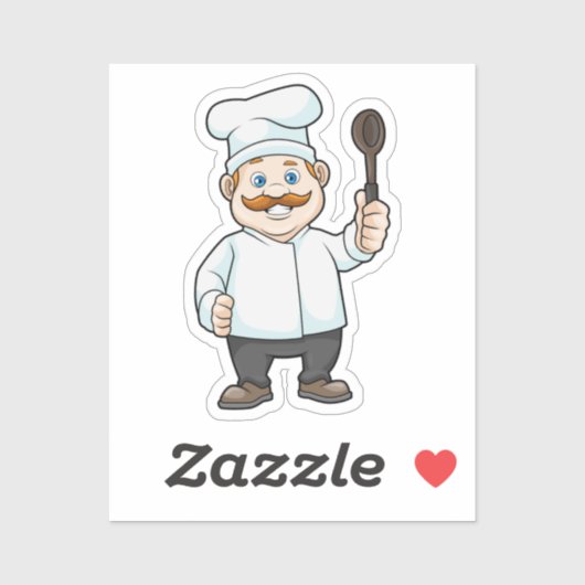 Sticker Chef avec casquette et cuillère à soupe du chef (Feuille)