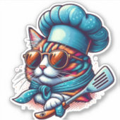 Sticker Chef Chat Cool Lunettes de soleil Casquette Die Cu (Devant)