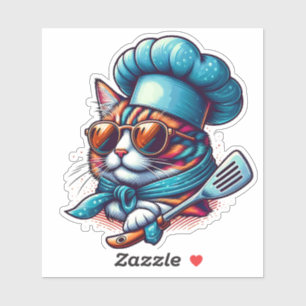 Sticker Chef Chat Cool Lunettes de soleil Casquette Die Cu