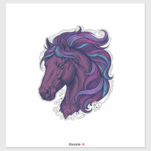 Sticker Chemise d'art de tête de cheval colorée gravée vin