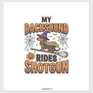 Sticker Chemise de Dachshund Halloween Sorcière Balai Mont