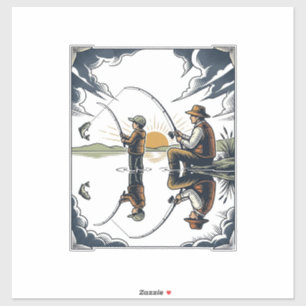 Sticker Chemise de gravure de pêche de père et d'enfant vi