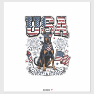 Sticker Chemise de gravure vintage USA Doberman patriotiqu