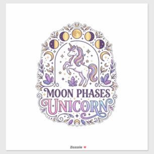 Sticker Chemise de licorne Phases lunaires Licorne Fond bl