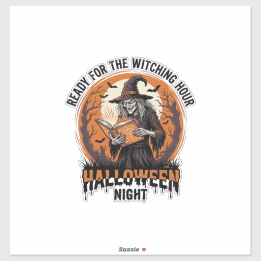 Sticker Chemise de sorcière Halloween Lecture de grimoire (Feuille)