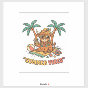 Sticker Chemise de vacances sur la plage vache highland mi