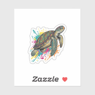 Sticker Chemise Vintage Gravure Tortue de mer Couleur Spla