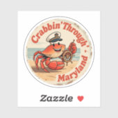 Sticker Chesapeake Charme_ Crabe du Maryland Capitaine Vin (Feuille)