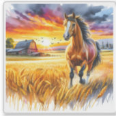 Sticker Cheval à l'aquarelle dans un champ de blé (Devant)